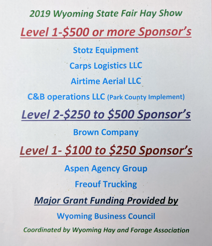 2019 Wyoming State Fair Hay Show Sponsors